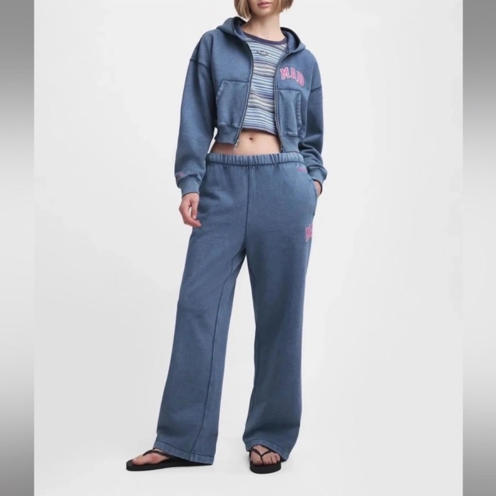 Gap MadHappy Set XL Straight Sweatpants Crop Zip Hoodie Sweatshirt Blue NWT